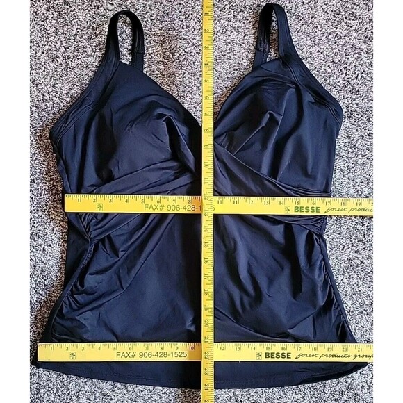 Swim Top Black 18 DD Wrap Front XL Solid Underwire Tummy Control Lands End S918 - Picture 2 of 7